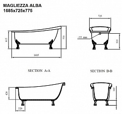 Magliezza Акриловая ванна на лапах Alba (168,5х72,5) ножки хром  – фотография-3
